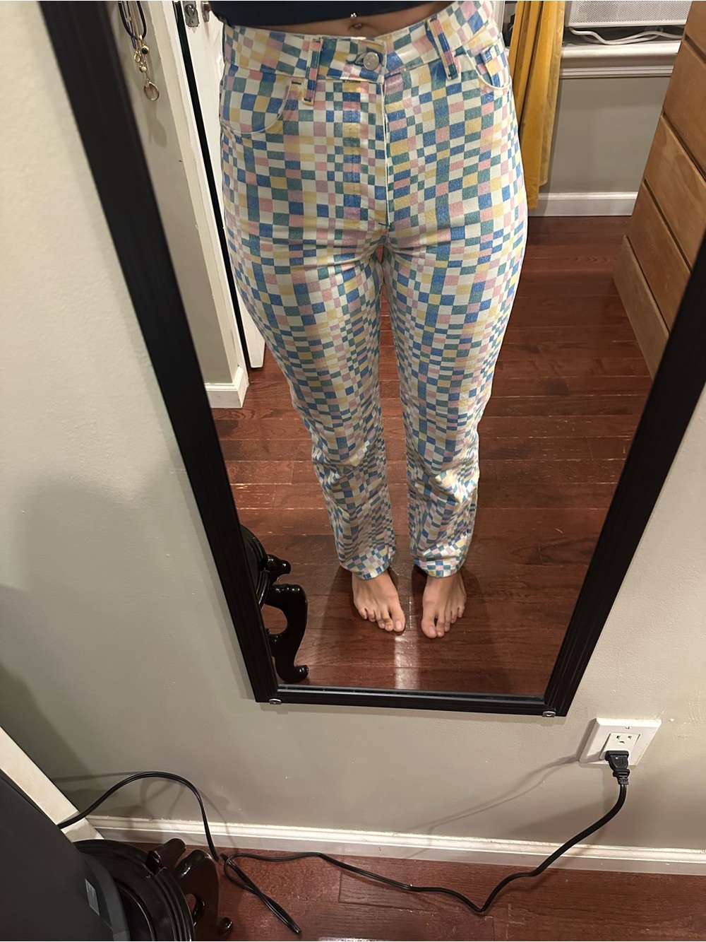 Pastel Check Print Jeans